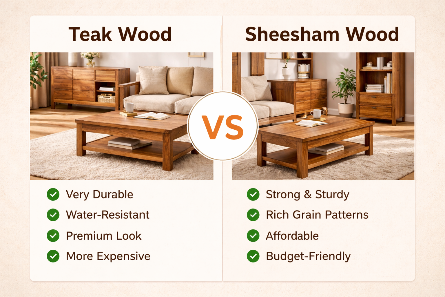 Teak Wood vs Sheesham Wood Furniture – Which is Better for Your Home?