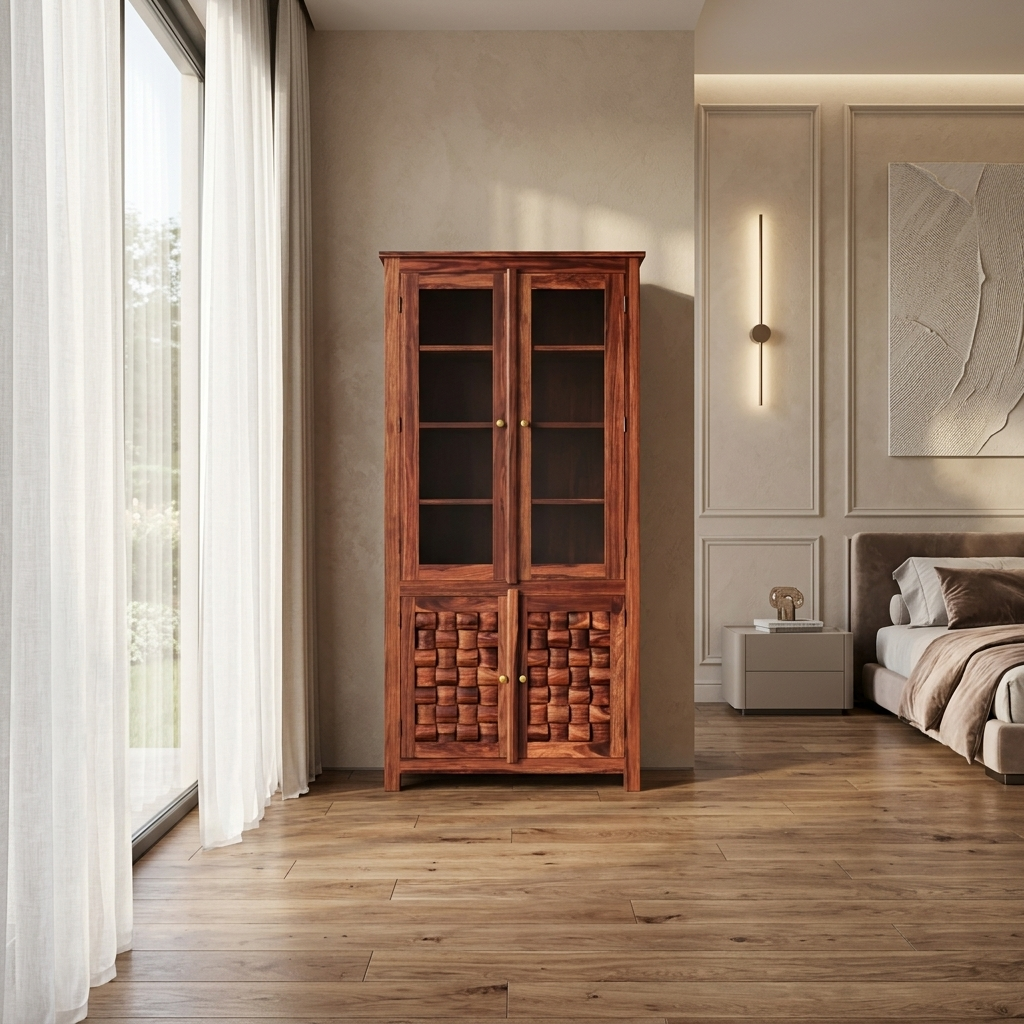 Aurora glass door wooden cabinet storage unit solid wood India