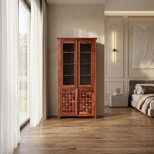 Aurora glass door wooden cabinet storage unit solid wood India