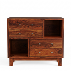 Averra Wooden Storage Chest of Drawers & Open Shelf | Modern Organizer Unit