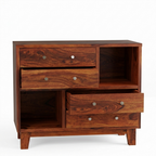 Averra Wooden Storage Chest of Drawers & Open Shelf | Modern Organizer Unit