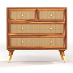 Averra Rattan Wooden Chest of Drawers | Modern Rattan Storage Cabinet with 4 Drawer Design