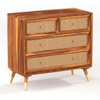 Averra Rattan Wooden Chest of Drawers | Modern Rattan Storage Cabinet with 4 Drawer Design