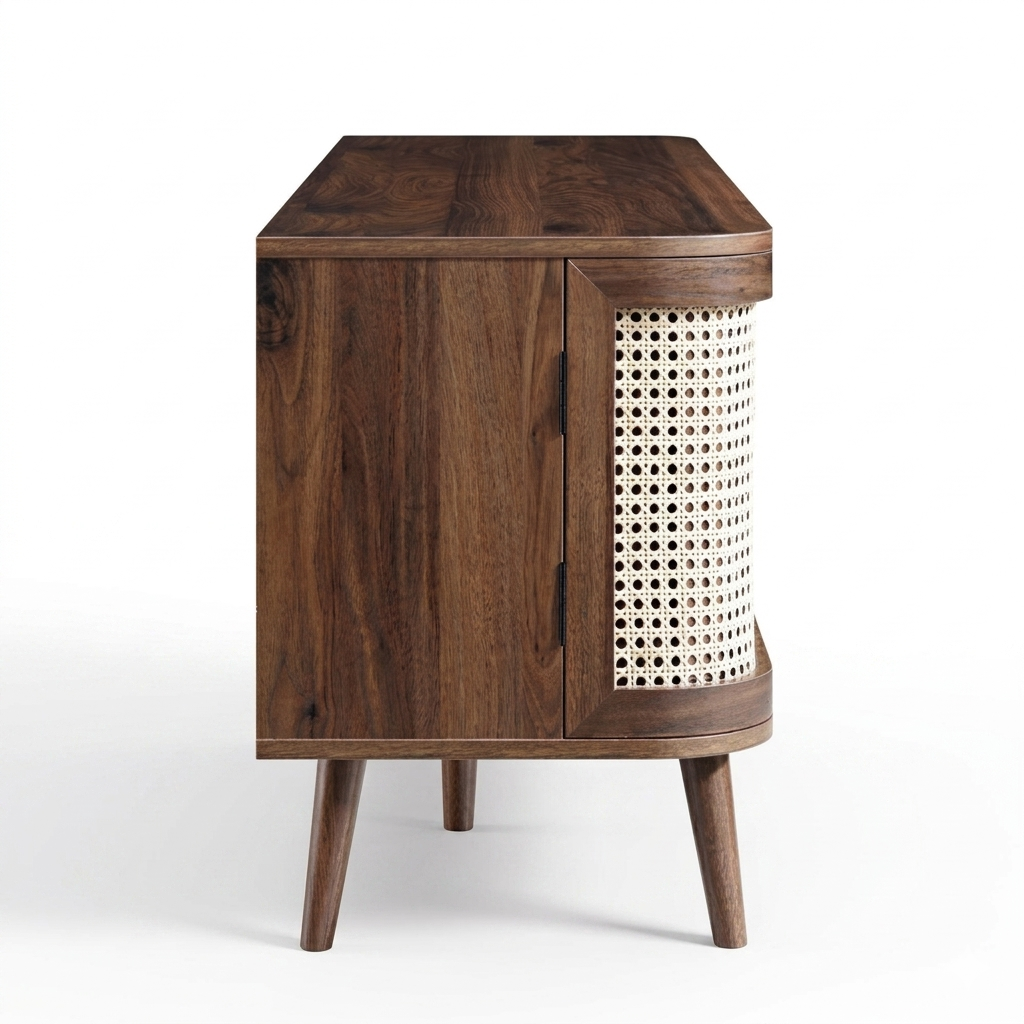 Averra Cane TV Unit | Modern Wooden Media Console with Storage & Sliding Doors