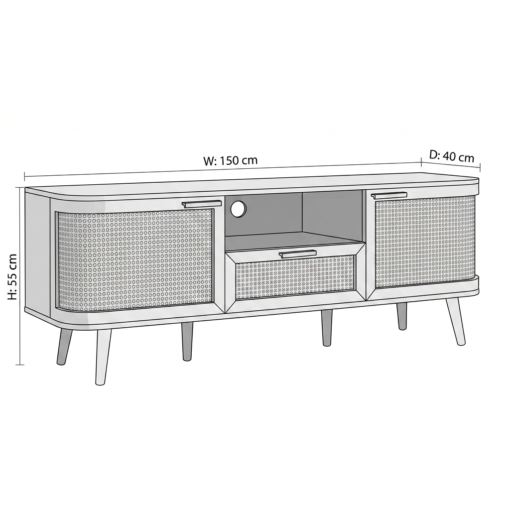 Averra Cane TV Unit | Modern Wooden Media Console with Storage & Sliding Doors