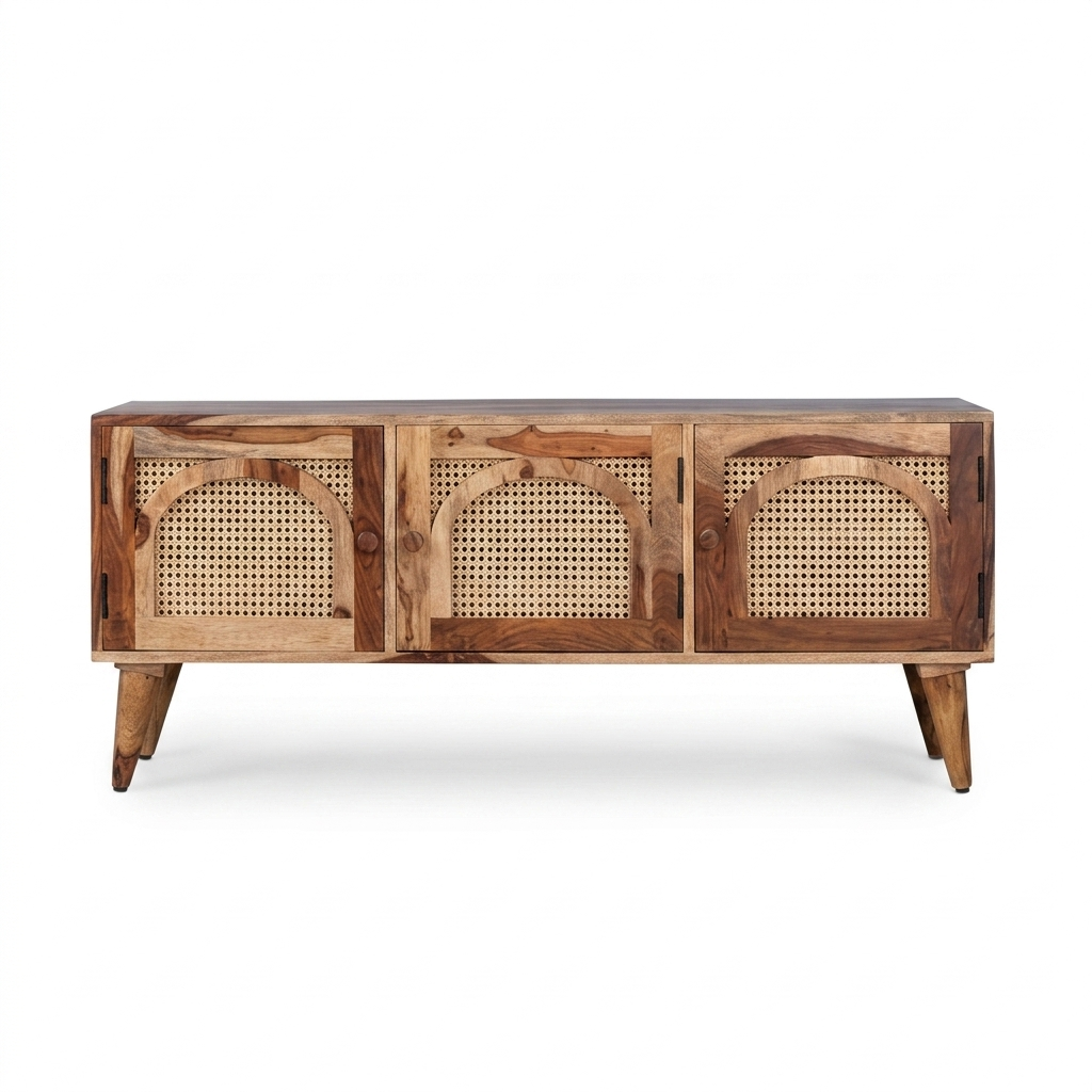 Solid Wood & Rattan Tv Unit | Boho Storage Units