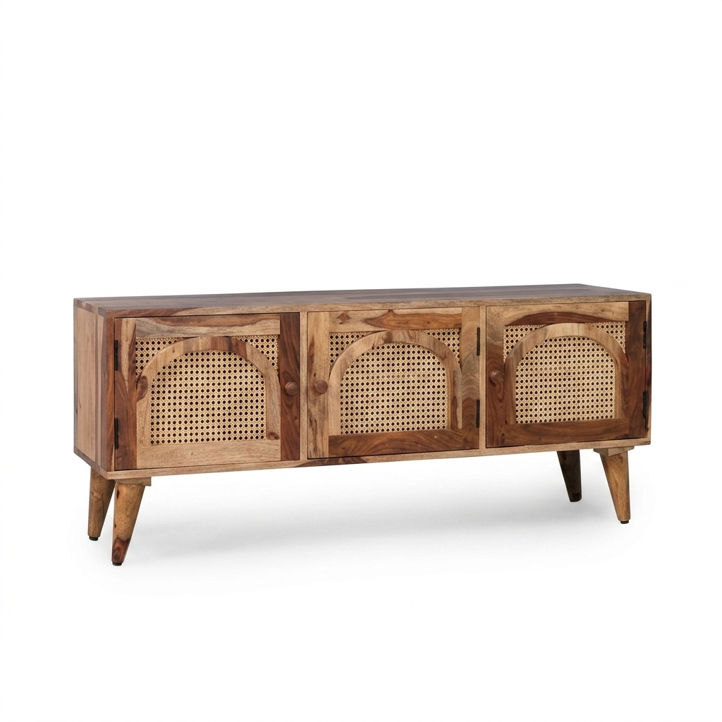 Solid Wood & Rattan Tv Unit | Boho Storage Units