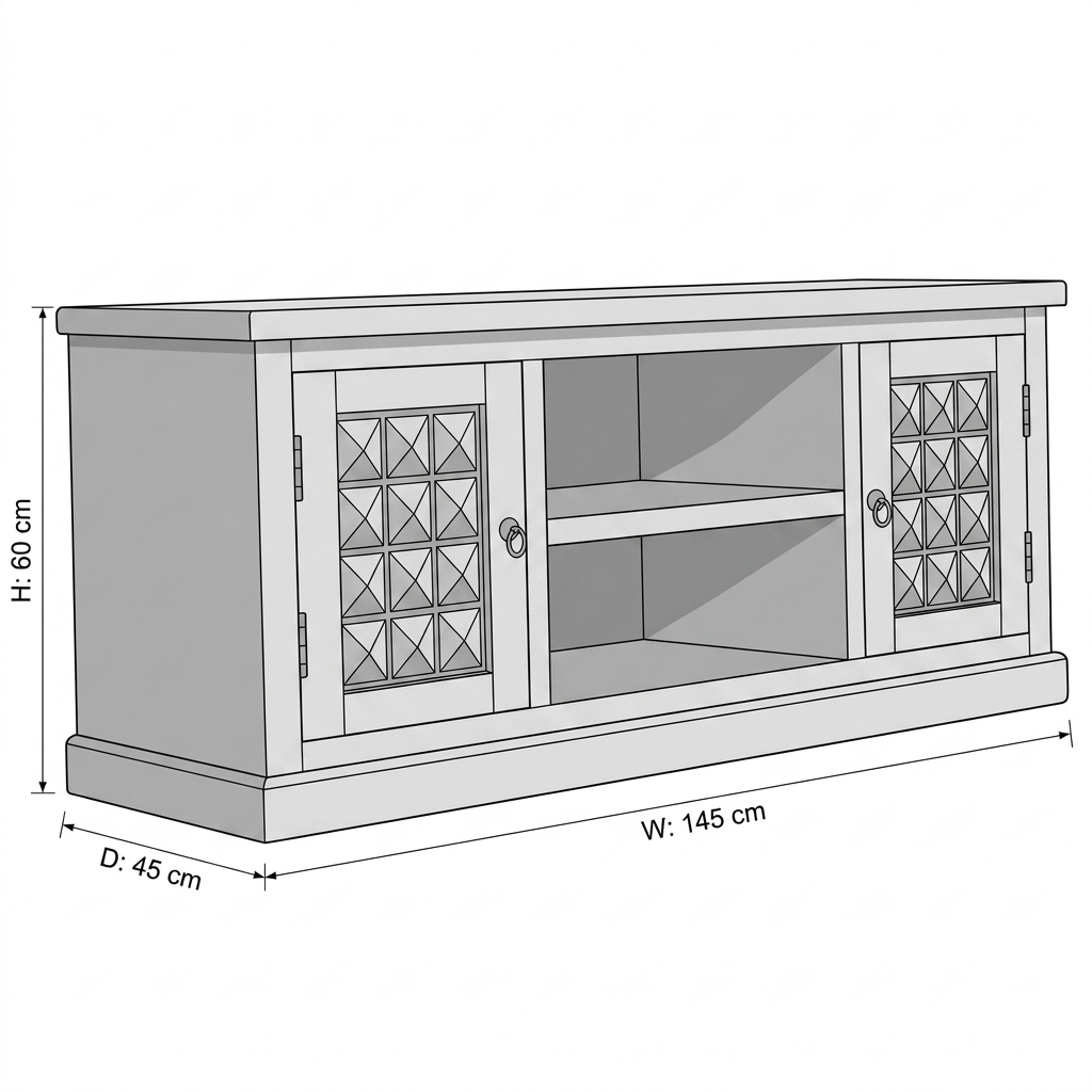 Handcrafted Solid Wood TV Unit | Geometric Storage Entertainment Console