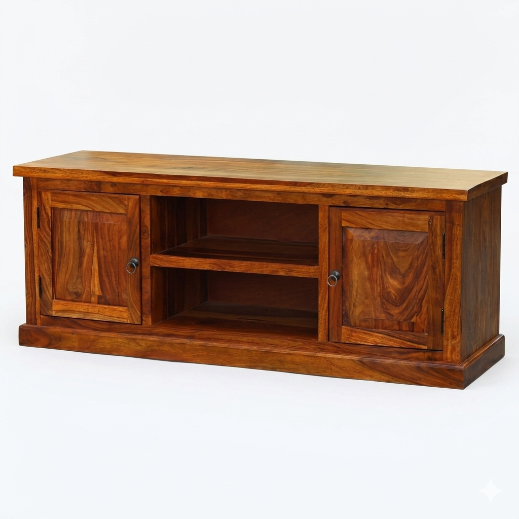 Solid Sheesham Wood TV Unit | Classic Wooden Entertainment Console