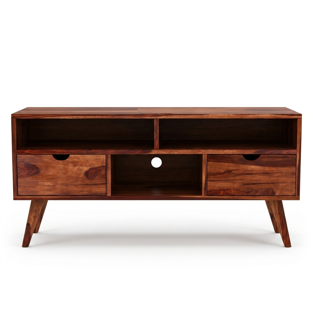 Modern Solid Wood TV Unit | Mid-Century Entertainment Console