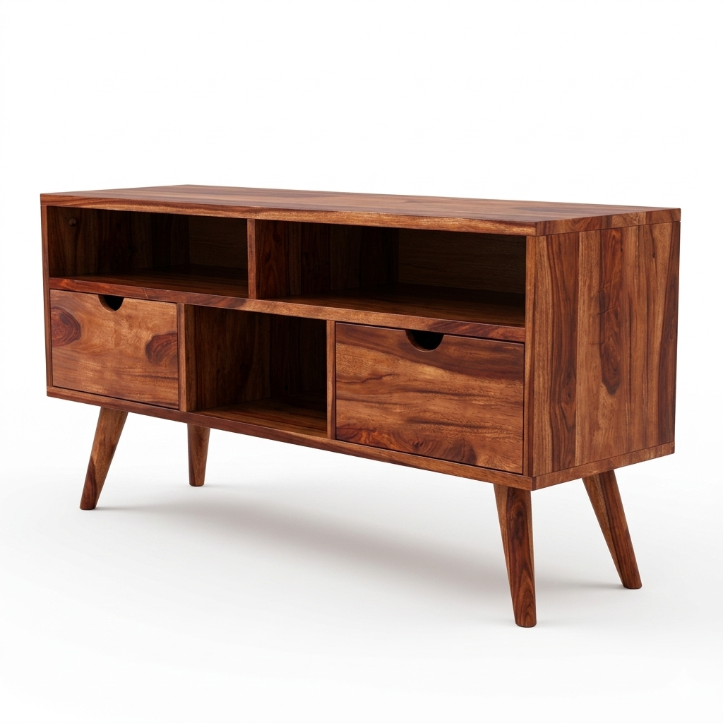 Modern Solid Wood TV Unit | Mid-Century Entertainment Console