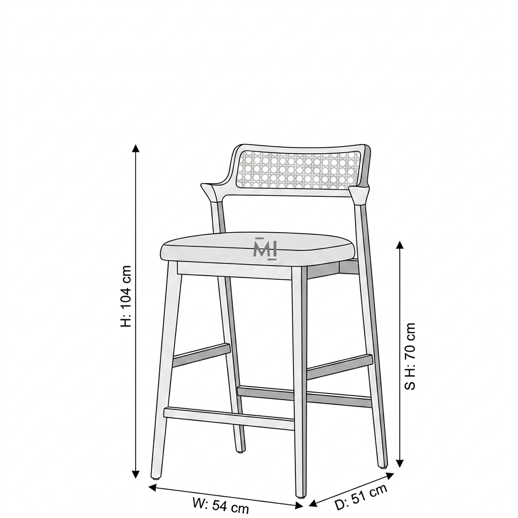 Elowen Cane Bar Chair | Modern Upholstered Counter Stool