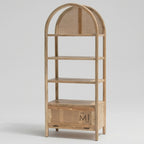 modern cane display shelf with books and decor India
