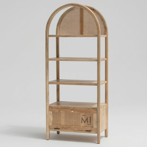 modern cane display shelf with books and decor India
