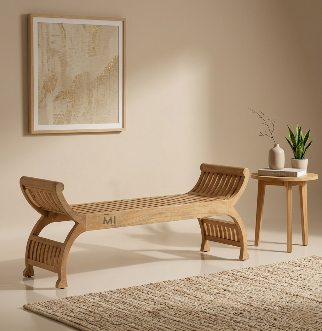 Arcadia Solid Wood Bench | Contemporary Curved Wooden Accent Bench