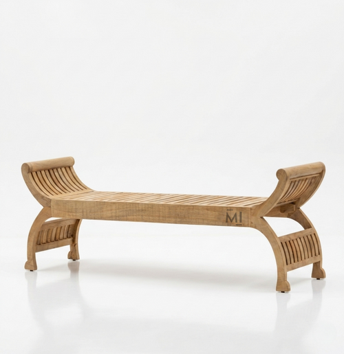 Arcadia Solid Wood Bench | Contemporary Curved Wooden Accent Bench
