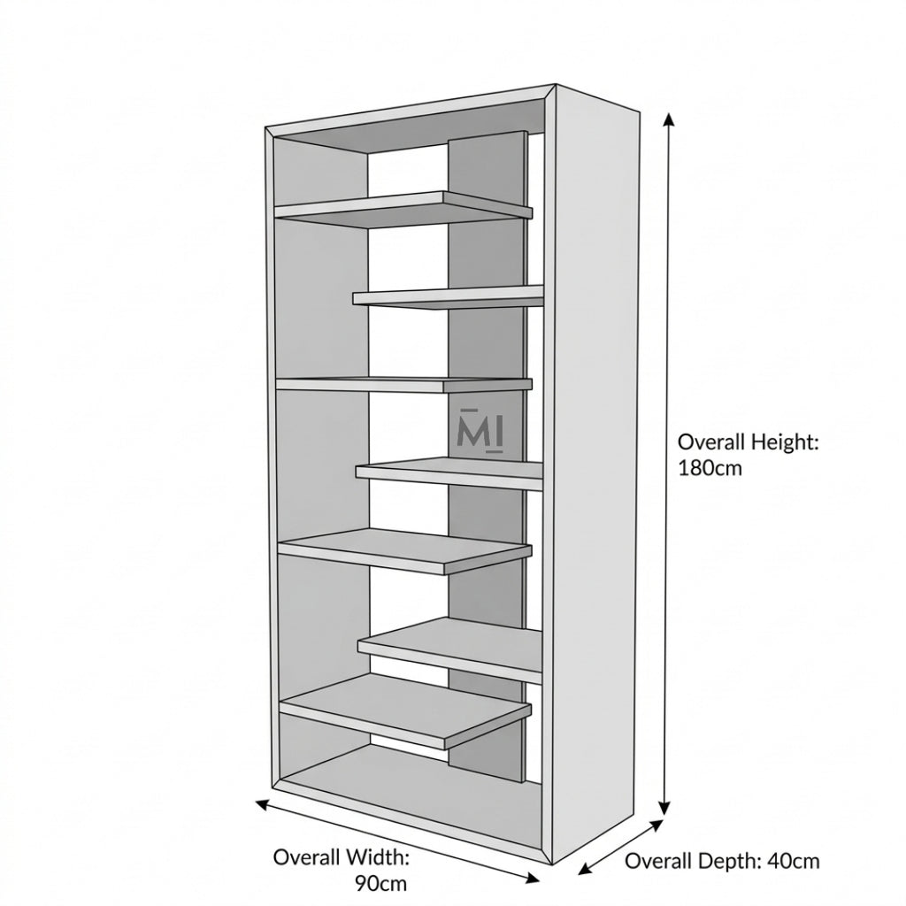 Shelving unit with dimensions labeled on a white background