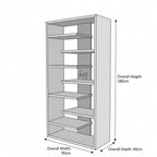 Shelving unit with dimensions labeled on a white background