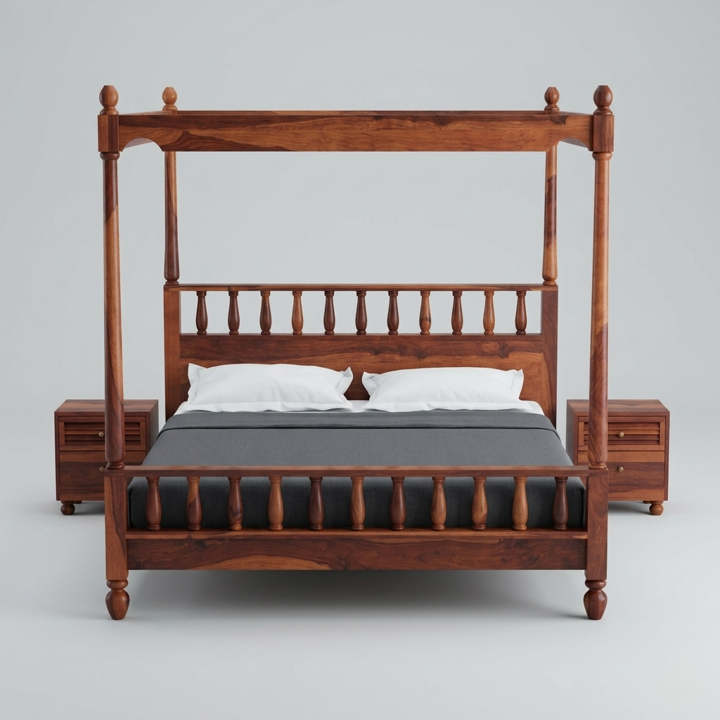 Aurelian four poster bed classic wooden poster bed solid wood India
