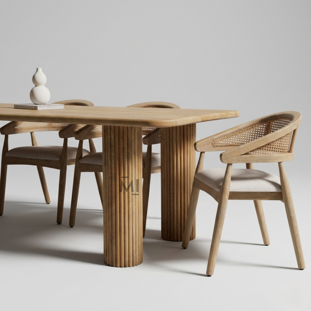 Modern fluted pedestal solid wood dining table