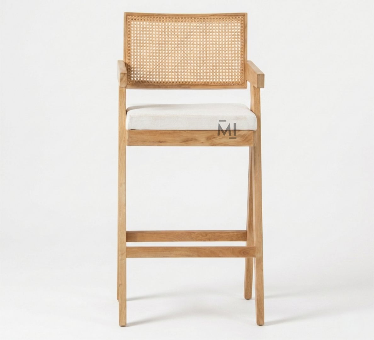Aurelle Cane Bar Chair | Modern Solid Wood Counter Stool