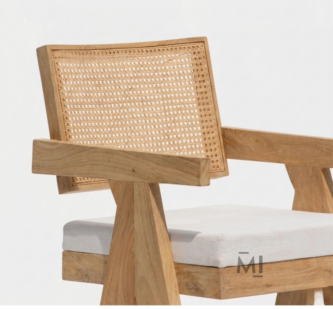 Aurelle Cane Bar Chair | Modern Solid Wood Counter Stool