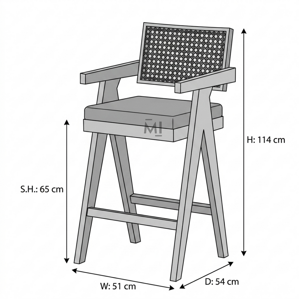 Aurelle Cane Bar Chair | Modern Solid Wood Counter Stool