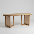 Wooden table with wicker accents