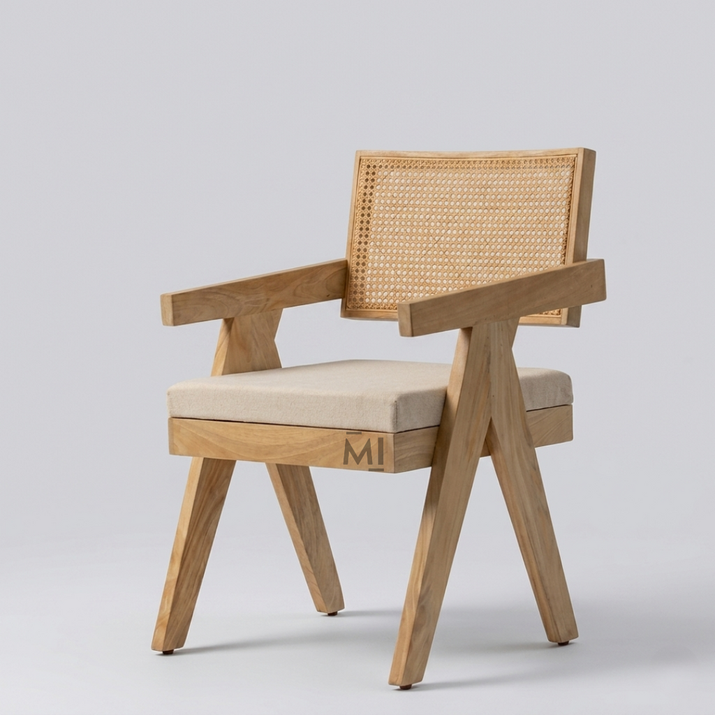 Luxury cane dining set with upholstered armchairs
