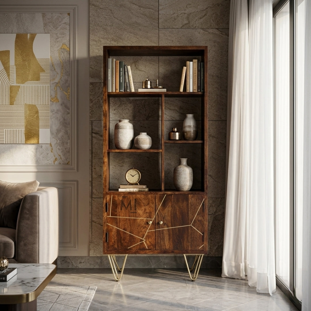 luxury wooden display cabinet with gold design