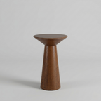 Wooden side table with a minimalist design on a gray background
