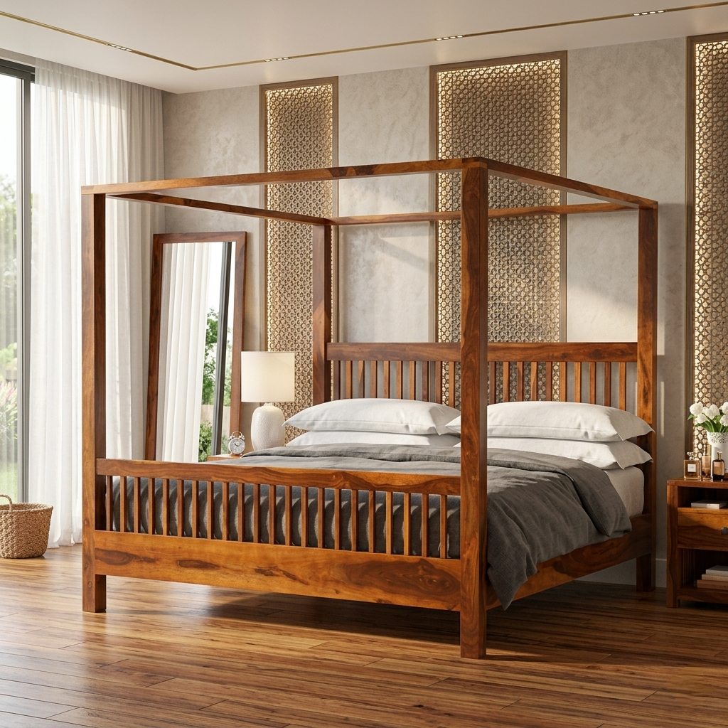 Averon canopy poster bed modern four poster wooden bed India
