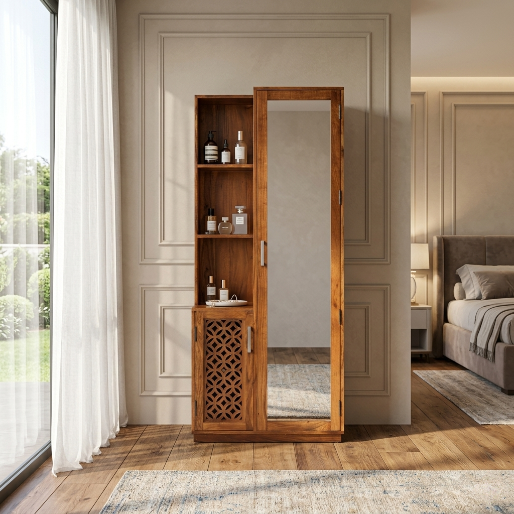 Spacious wooden wardrobe for bedroom storage