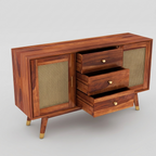 Modern Averra Cane Sideboard | Modern Wooden Storage Cabinet with Drawers & Sliding Doors furniture for home in Jodhpur India