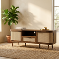 Averra cane TV unit modern wooden media console with storage and sliding doors in India