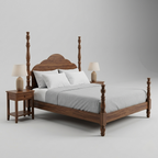 Traditional wooden poster bed with carved pillar design for bedroom in Jodhpur