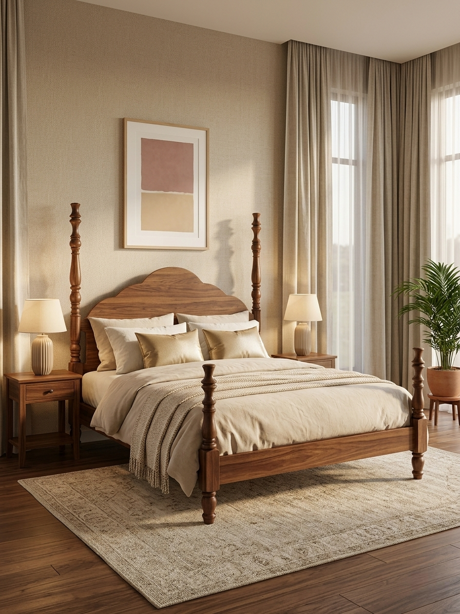 Averra classic poster bed elegant wooden bed with turned pillar design in India