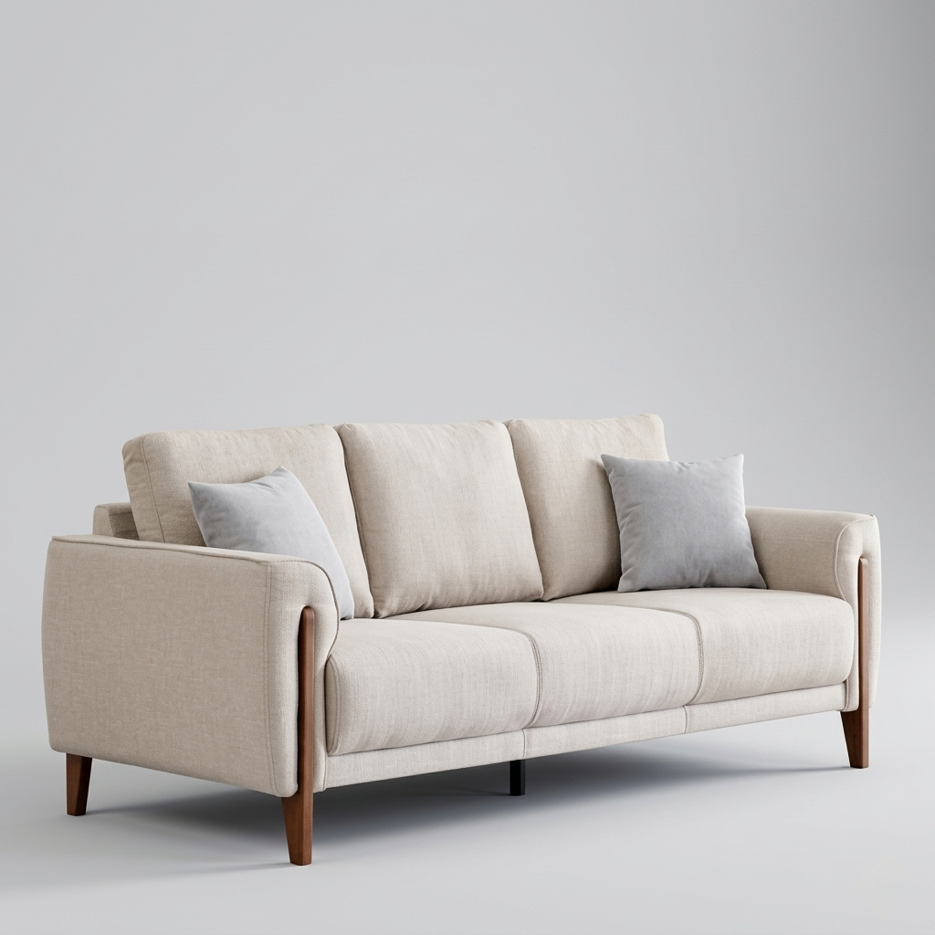 Averra Elvion Wooden Accent Sofa | Modern 3-Seater with Cushions Fabric Upholstery