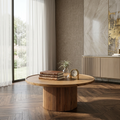 round wooden coffee table with fluted base modern design