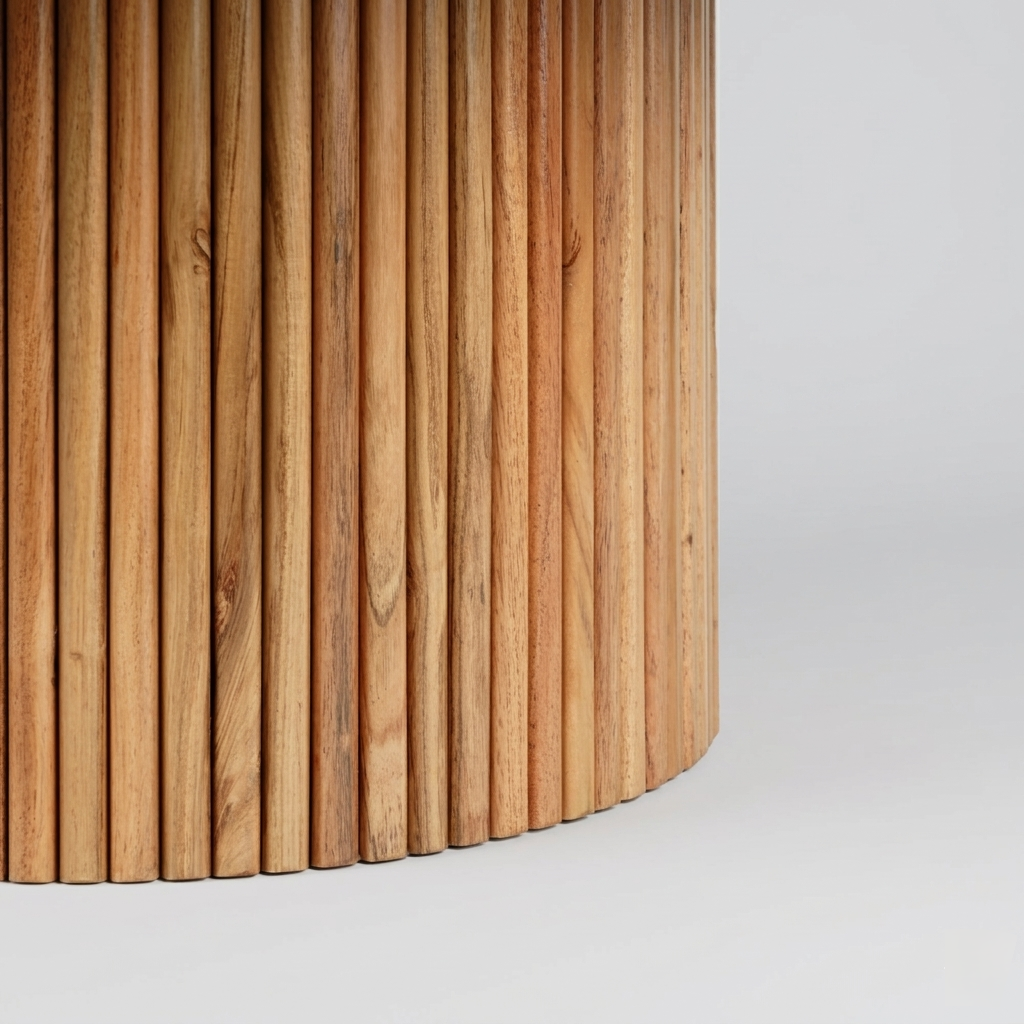 luxury solid wood coffee table with ribbed cylindrical base