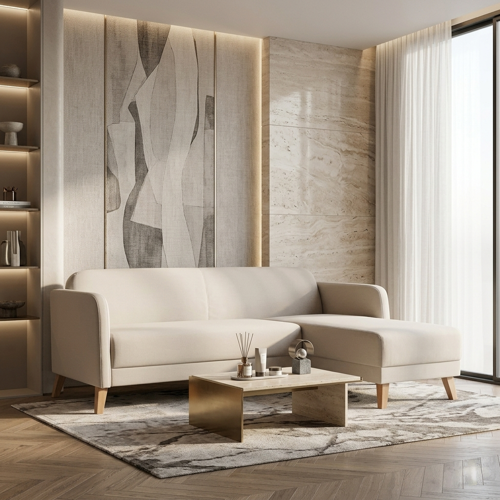 Averra Luvon L shape sofa modern fabric chaise lounge sofa for living room India