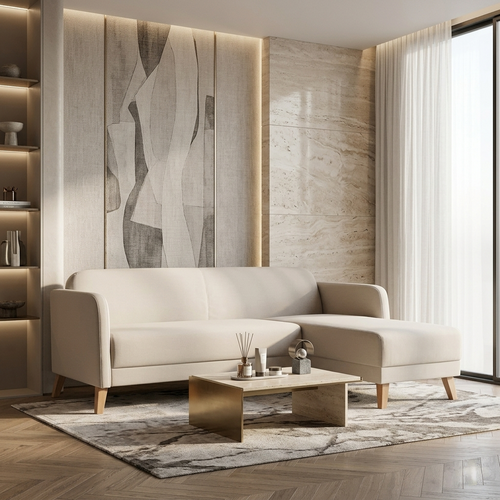 Averra Luvon L shape sofa modern fabric chaise lounge sofa for living room India
