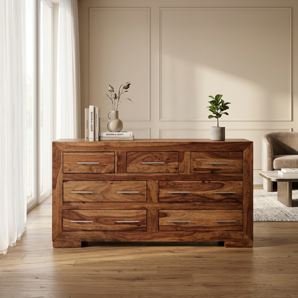 modern wooden sideboard cabinet with multiple drawers in living room storage furniture