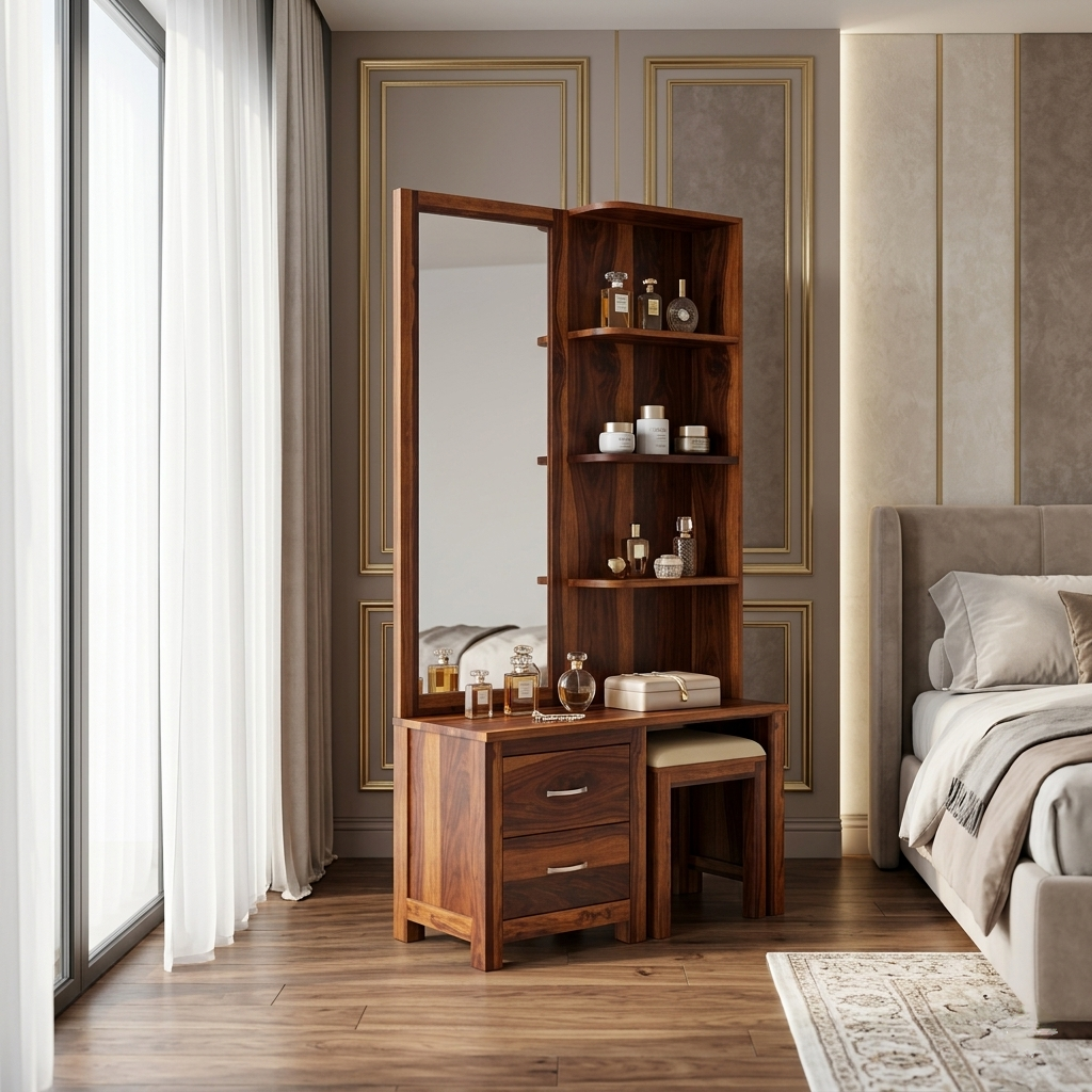 Modern dressing table with mirror and storage for bedroom furniture in Jodhpur