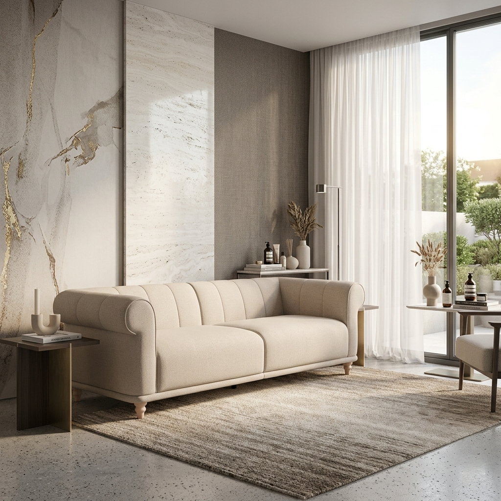 Averra Norvyn Fabric Sofa | Premium Upholstered 3-Seater with Curved Arm Design