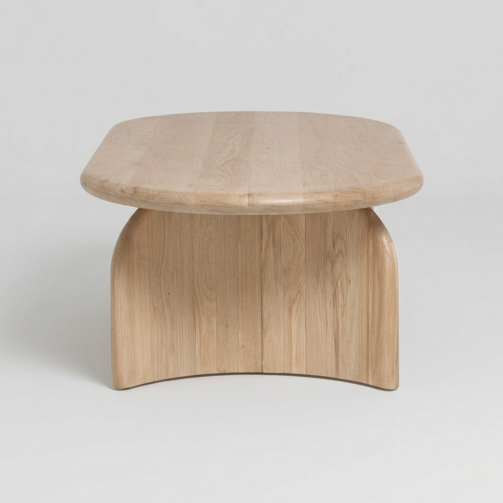modern sculptural wooden coffee table with curved base in luxury living room interior in jodhpur