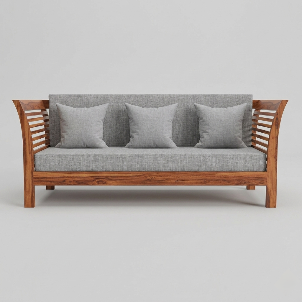 Solid wood sofa with slatted design and cushions for home furniture