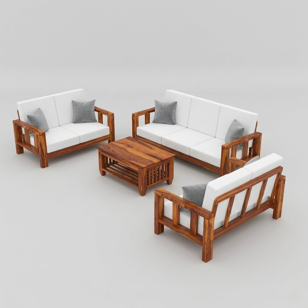 Wooden sofa set 3 2 1 with cushions solid wood living room furniture