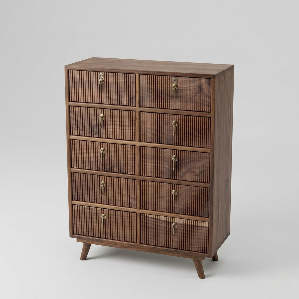 Tall wooden chest of drawers with multiple storage drawers vertical cabinet for bedroom interior india