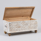 BohoCarve Solid Wood Storage Trunk | Handcrafted Vintage Wooden Blanket Chest
